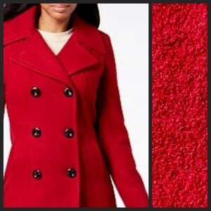 NEW! 1 MADISON LIMITED COLLECTION Red Texture Double Breasted Pea Coat Jacket Lg